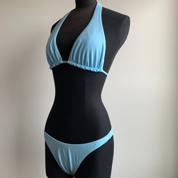 Billabong BLUE CRUSH era Vintage bikini baby blue reversible halter top set RARE - Picture 5 of 7